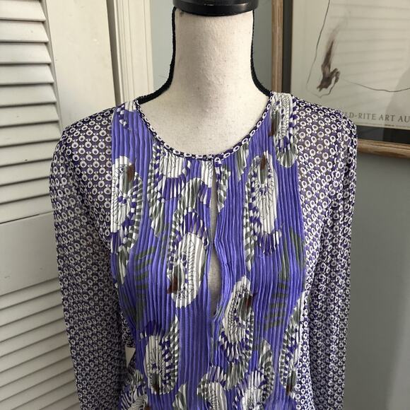 ANTIK BATIK Blouse Womens Small 38 Purple Sheer Silk Artsy Bohemian Print Tunic - Picture 3 of 9